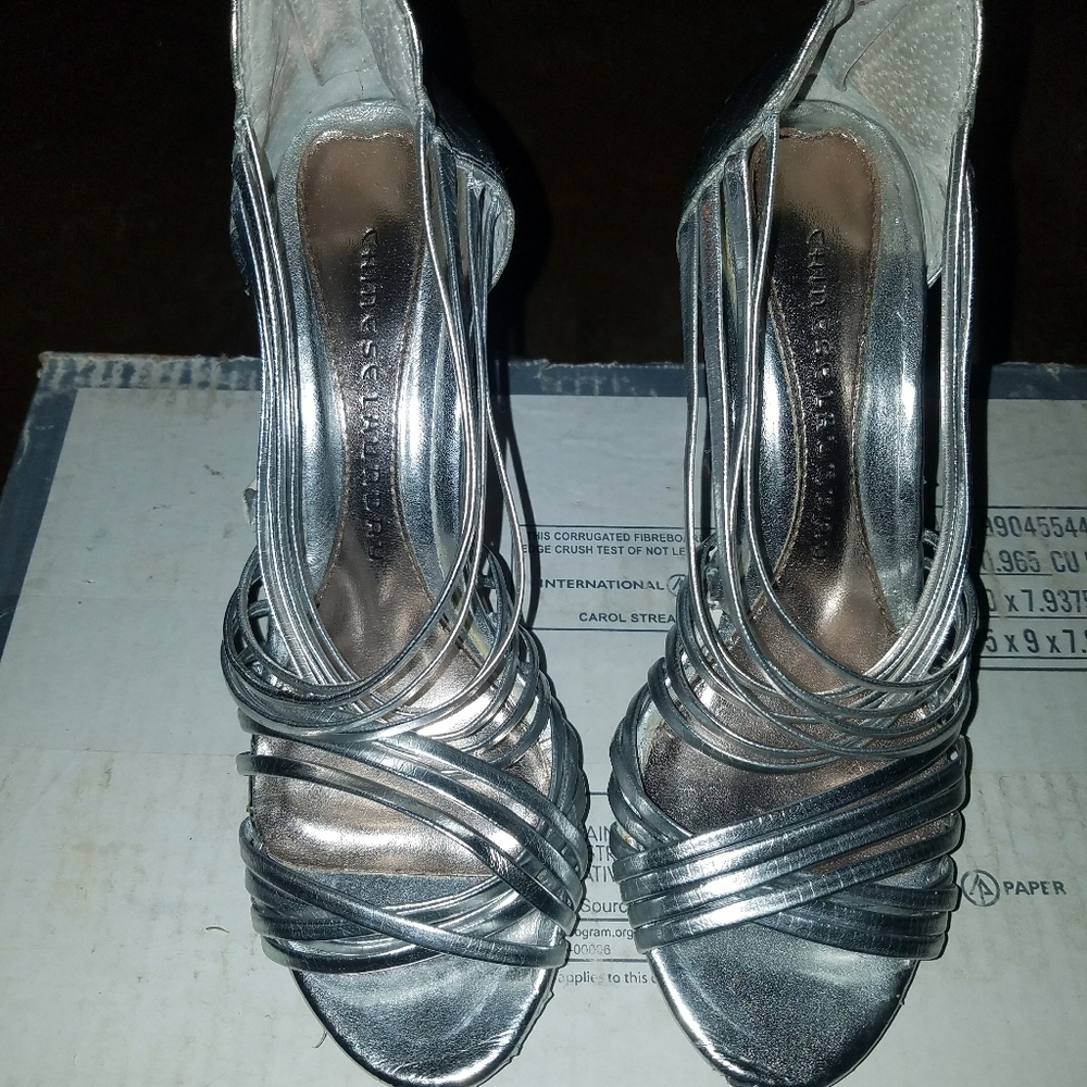 Chinese Landry silver metallic heels